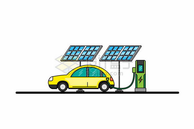 卡通风格的太阳能发电和充电的新能源电动汽车9406677矢量图片免抠