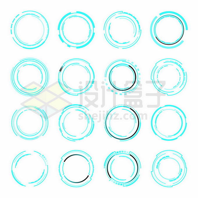 16款天蓝色科技风格圆环装饰圆形边框1244877矢量图片免抠素材 线条形状-第1张