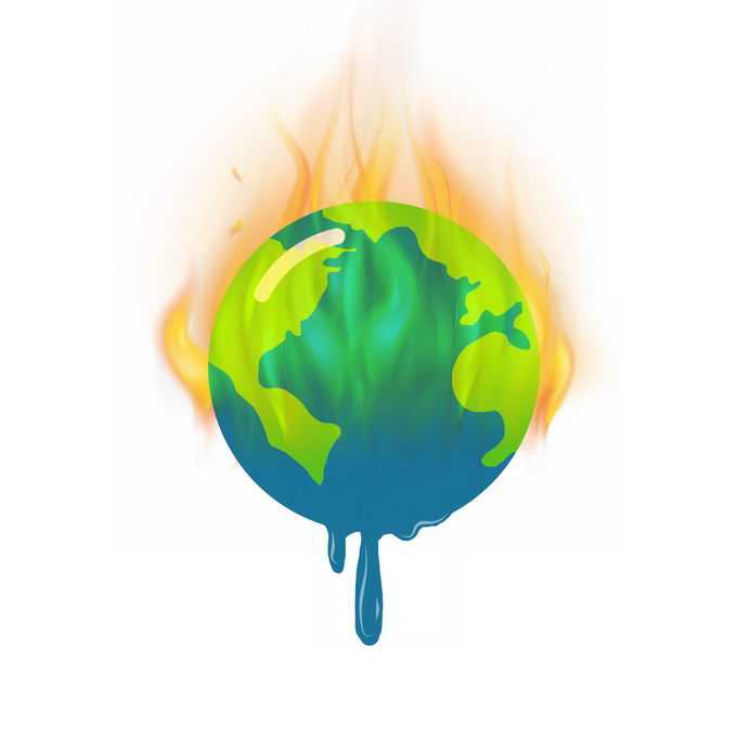 冒着火焰的地球热得融化的地球气候变暖插画5608435图片免抠素材免费下载