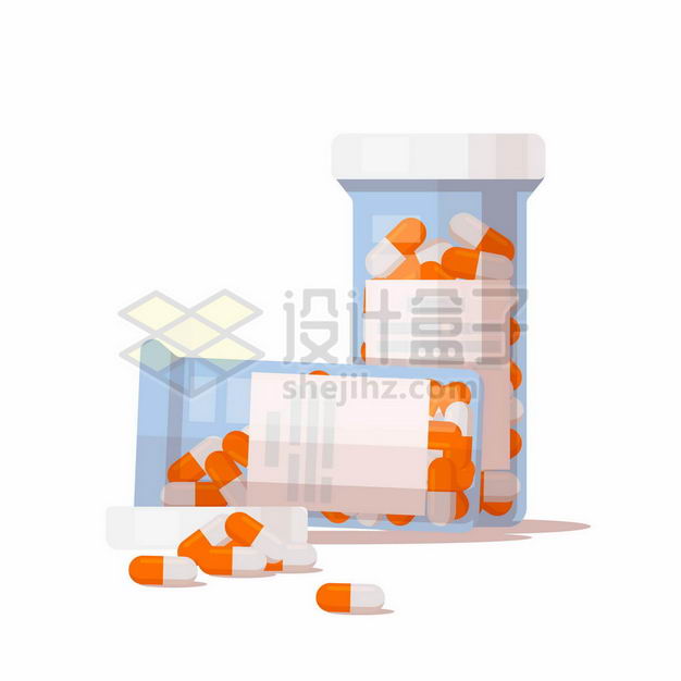扁平化风格的装满药品胶囊的药瓶3414595矢量图片免抠素材 健康医疗-第1张