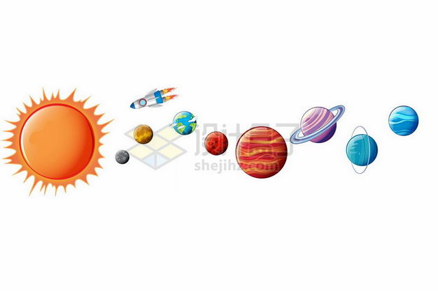 卡通太阳系八大行星天体和小火箭5837246矢量图片免抠素材 科学地理