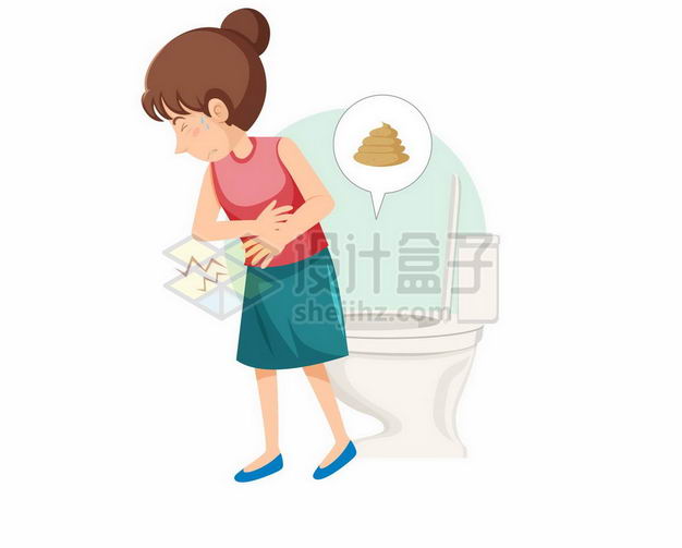 卡通女孩子肚子疼想要上厕所拉肚子了4873724矢量图片免抠素材 健康医疗-第1张