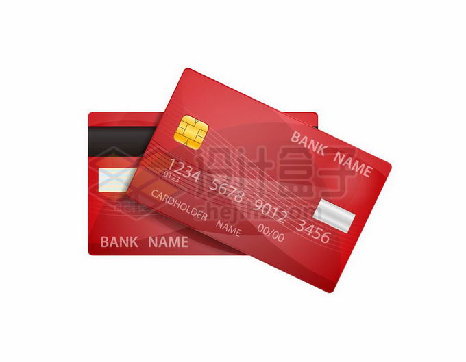 红色银行卡信用卡的正反面4235961矢量图片免抠素材 金融理财-第1张