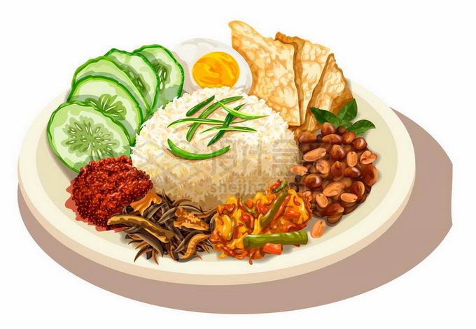一盘美味椰浆饭东南亚马来西亚传统美食4843927矢量图片免抠素材 生活素材-第1张