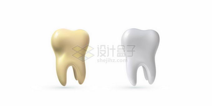一颗金色的牙齿和洁白无瑕的牙齿8002236矢量图片免抠素材 健康医疗-第1张