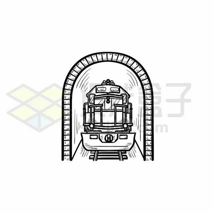 隧道中的火车正面图手绘线条插画1893496矢量图片免抠素材免费下载