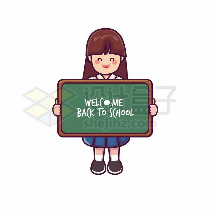 开学返校季卡通女孩小学生拿着黑板欢迎新同学9808640矢量图片免抠素材免费下载 人物素材-第1张