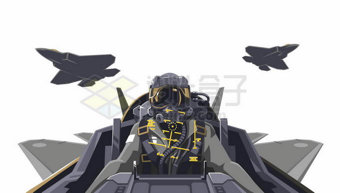隐形战斗机飞行员视角伴飞的僚机漫画插画6064056矢量图片免抠素材免费下载 军事科幻-第1张