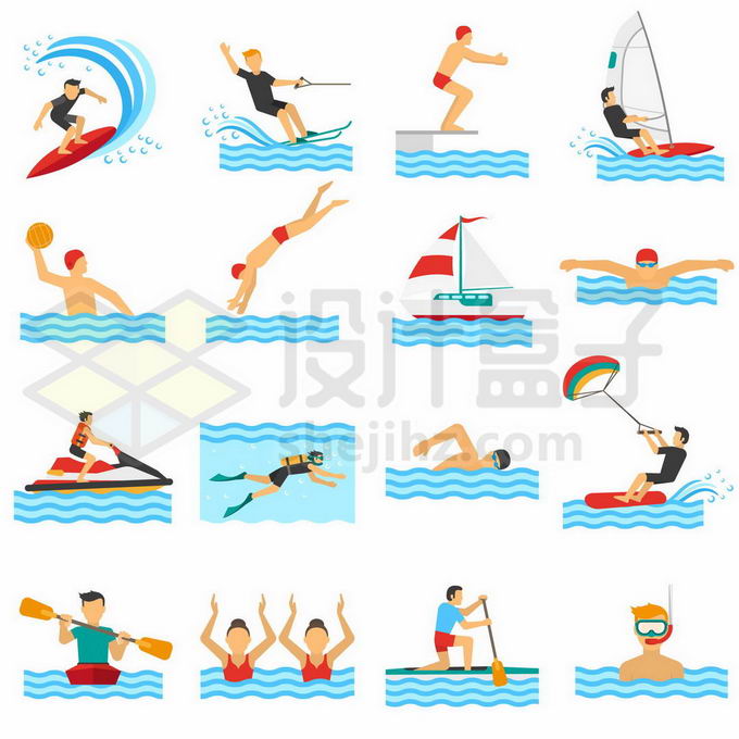 冲浪跳水游泳赛艇划艇水上芭蕾等奥运会水上比赛运动2151726矢量图片