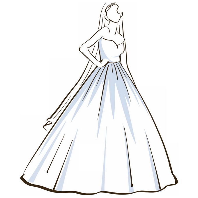 手绘线条风格穿着洁白婚纱的新娘2030566矢量图片免抠素材免费下载 人物素材-第1张