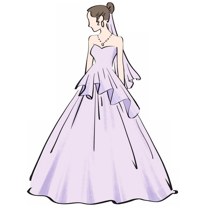 身穿紫色婚纱新娘手绘线条插画7326712矢量图片免抠素材免费下载 人物素材-第1张