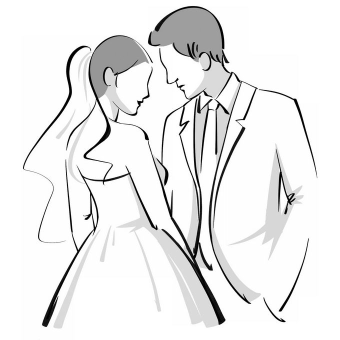 新娘和新郎面对面黑白色手绘插画2294237矢量图片免抠素材免费下载