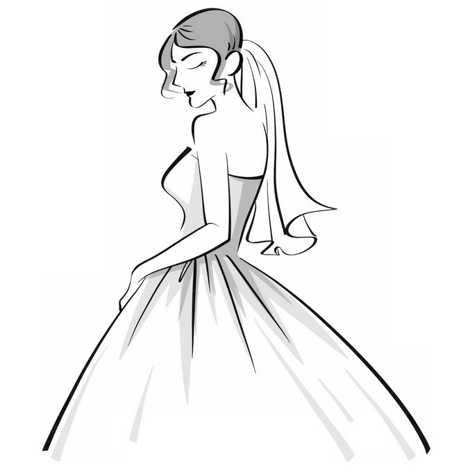 身穿婚纱的新娘手绘线条插画9477707矢量图片免抠素材免费下载 人物素材-第1张