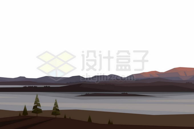 远处的大山和湖泊卡通风景6247042矢量图片免抠素材免费下载 生物自然-第1张