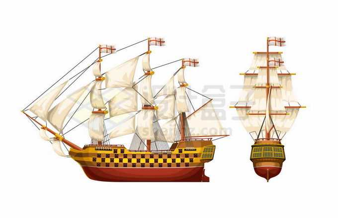 2个不同角度的复古风帆战舰战列舰武装舰船7667679矢量图片免抠素材免费下载