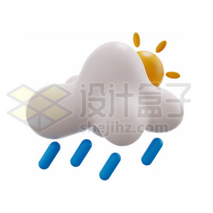 太阳和云朵下雨3D立体风格晴转小雨天气预报7171830PSD免抠图片素材 生物自然-第1张