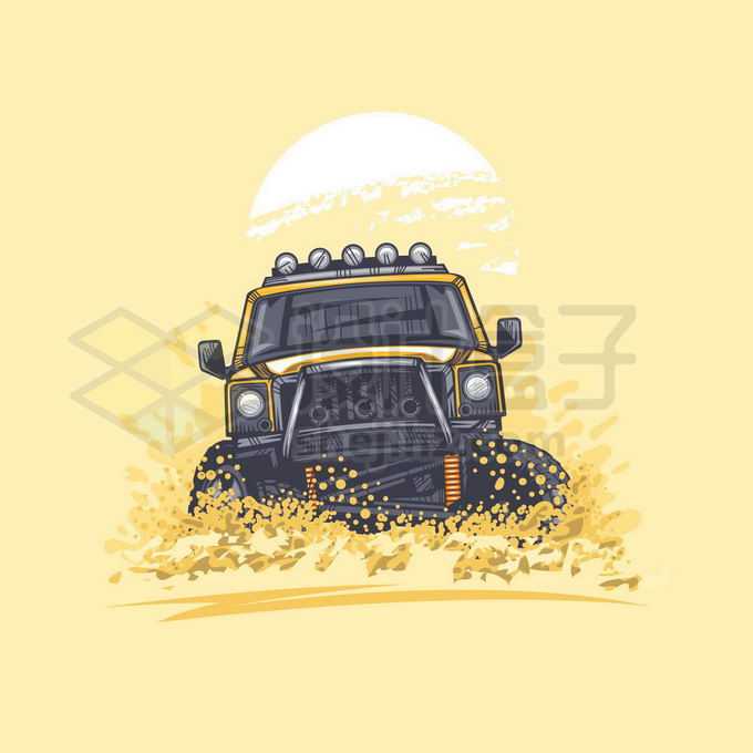 疯狂的越野车在沙漠中前行泥沙飞溅动感插画7882625矢量图片免抠素材免费下载