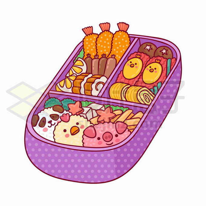 卡通饭盒中的美味美食各种寿司健康食物6255474矢量图片免抠素材免费