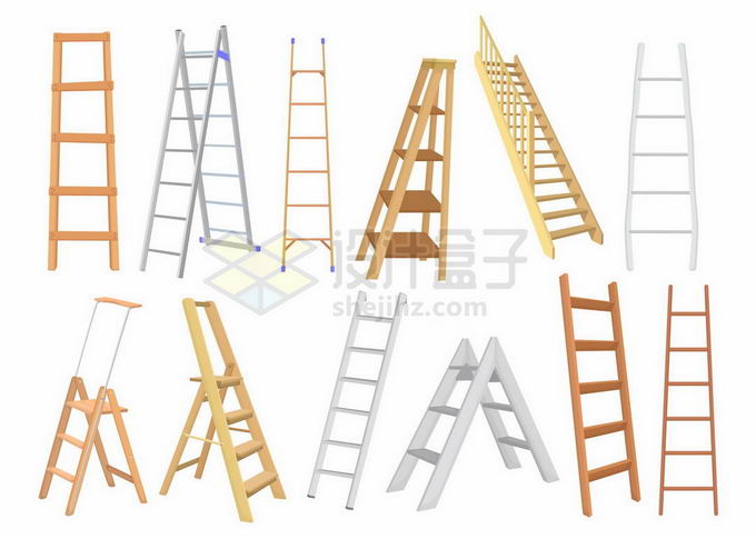 各种各样的木头梯子不锈钢梯子折叠人字梯8361820矢量图片素材免费下载 生活素材-第1张