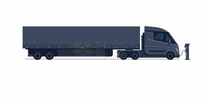 一辆正在充电桩充电的黑色厢式卡车纯电动货车4486455矢量图片免抠素材免费下载 交通运输-第1张
