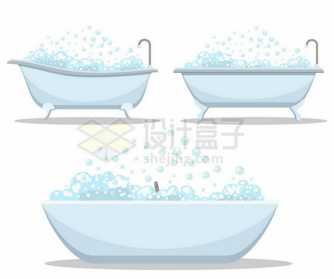 3款充满肥皂泡沫的浴缸泡澡桶浴盆8382188矢量图片免抠素材免费下载 生活素材-第1张