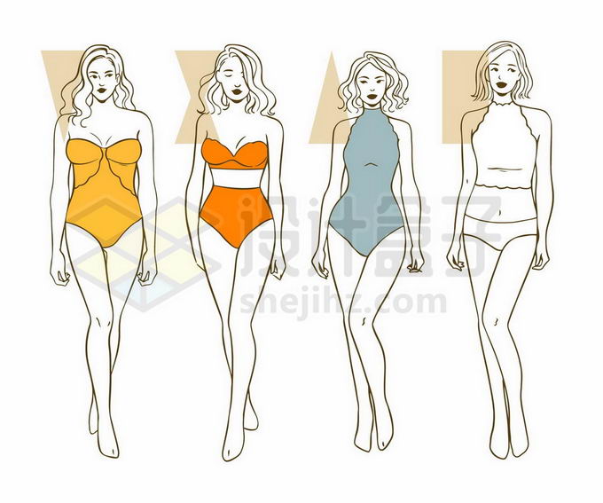 4种不同的比基尼美女女性身材V型细沙漏型梨形H型身材5460349矢量图片免抠素材免费下载 人物素材-第1张