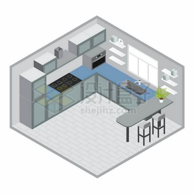 2.5D风格简约装修风格的开放式厨房和餐桌效果图1396579矢量图片免抠素材免费下载 建筑装修-第1张