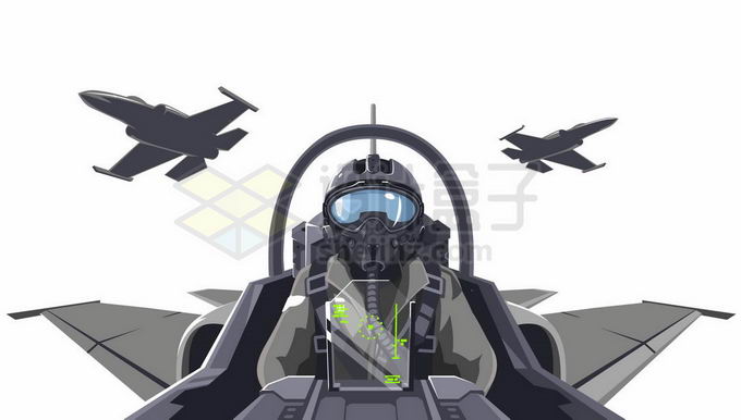 战斗机飞行员视角伴飞的僚机漫画插画4876118矢量图片免抠素材免费下载 军事科幻-第1张