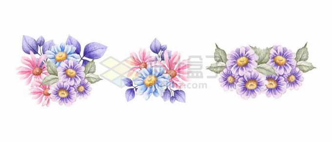 3款水彩画风格紫色红色花朵和叶子装饰4009966矢量图片免抠素材免费下载