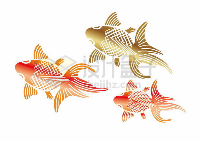 3条红色金色金鱼图案观赏鱼类插画5276304矢量图片免抠素材免费下载