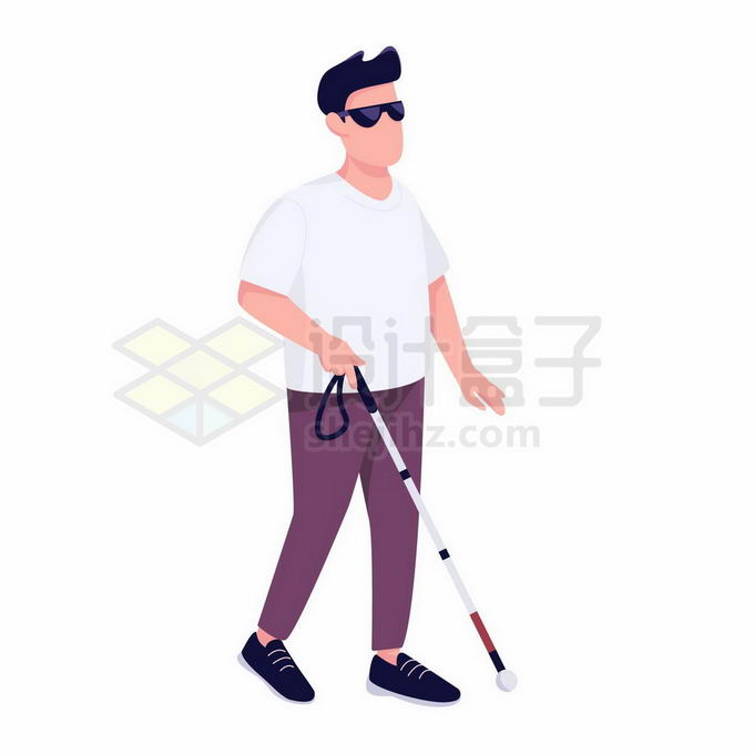 戴着墨镜拿着盲杖的卡通盲人视觉障碍者9786952矢量图片免抠素材免费下载 人物素材-第1张