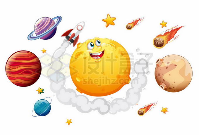 卡通星球木星土星火星陨石和火箭宇宙探索插画6126706矢量图片免抠素材免费下载 科学地理-第1张