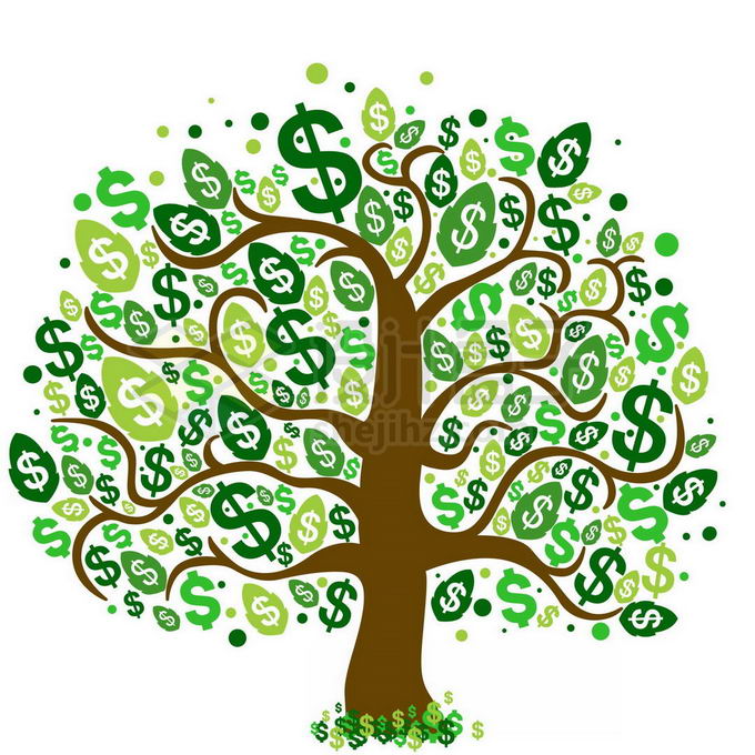 一棵长满美元标志树叶的金钱树摇钱树免抠图片素材 金融理财-第1张