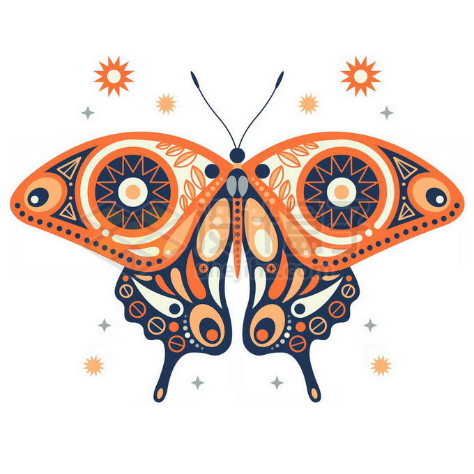 抽象波西米亚风格图案组成的蝴蝶免抠图片素材 