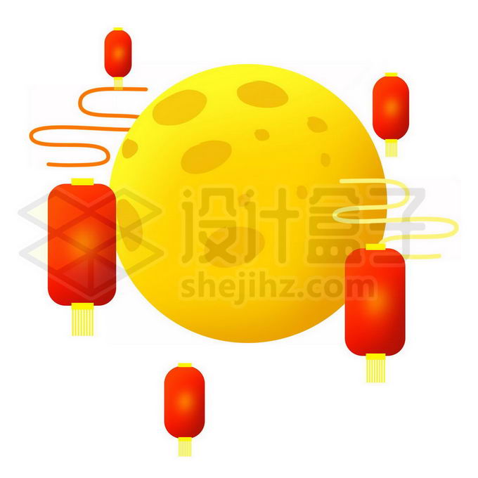 中秋节卡通黄色月亮和红色灯笼6592413图片素材下载 节日素材-第1张