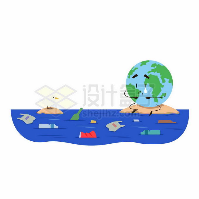 伤心哭泣的卡通地球面临着海洋污染插画9220252向量图片素材 工业农业-第1张