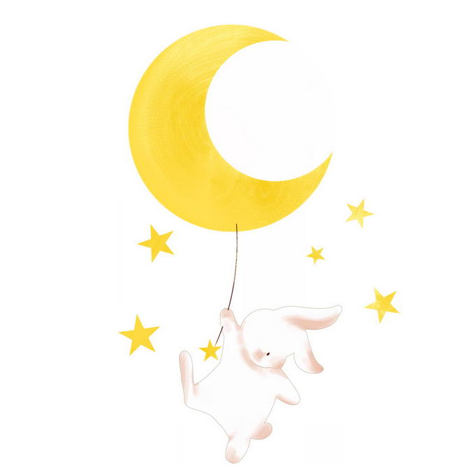 肌理插画风格黄色月亮弯月下挂着的卡通小兔子玉兔2525031图片素材 节日素材-第1张