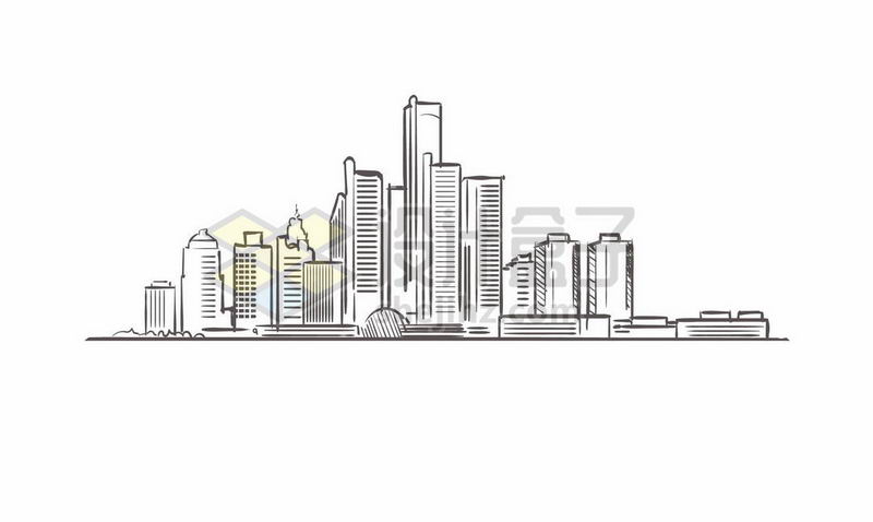 黑色线条手绘城市高楼大厦天际线手绘插画1712280矢量图片免费下载 建筑装修-第1张