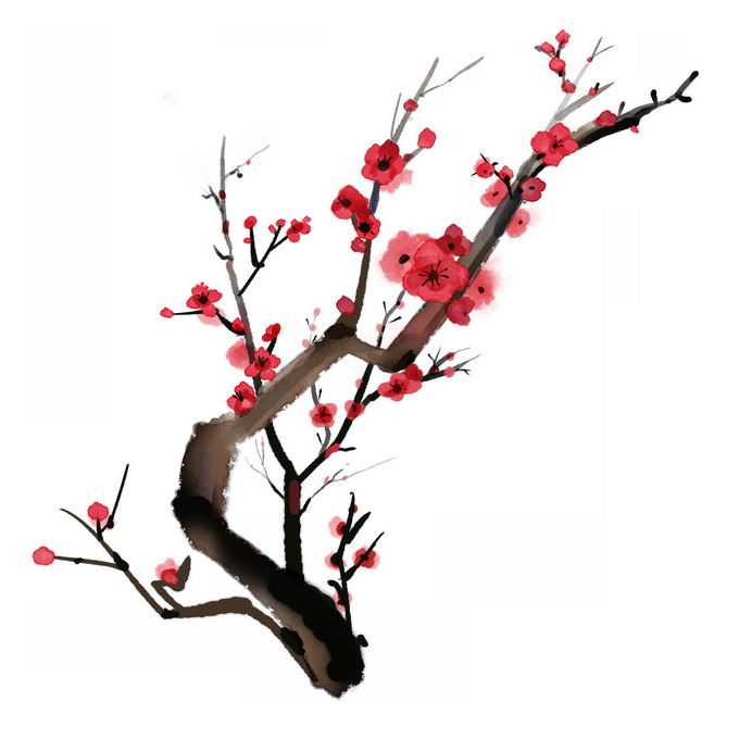 水墨画风格桃花枝上的红色桃花6163016免抠图片素材