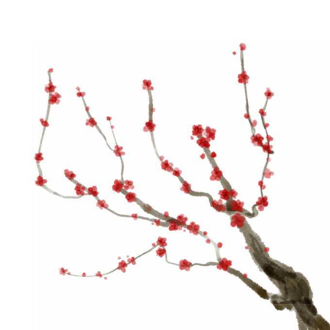 水墨画风格桃花枝上的红色桃花7110581免抠图片素材