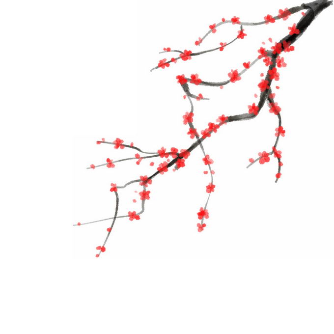 水墨画风格桃花枝上的红色桃花2413864免抠图片素材 生物自然-第1张