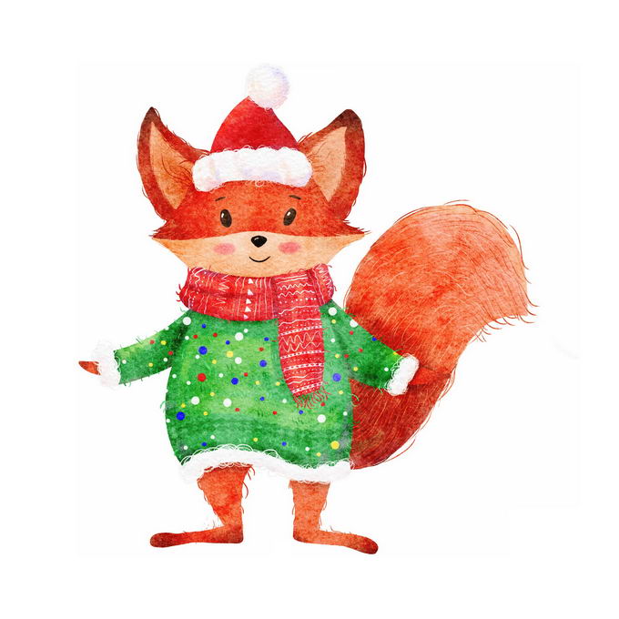 冬天穿着毛线衣戴着围巾和帽子的卡通红狐狸2174466免抠图片素材