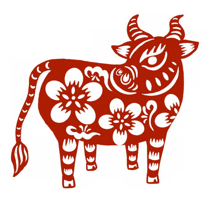 牛年公牛图案新年春节红色剪纸8971329免抠图片素材