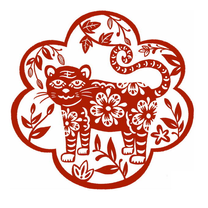 虎年老虎图案新年春节红色剪纸6404861免抠图片素材 节日素材-第1张