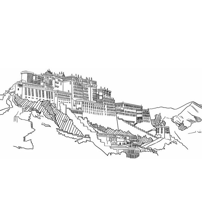 布达拉宫手绘简图图片