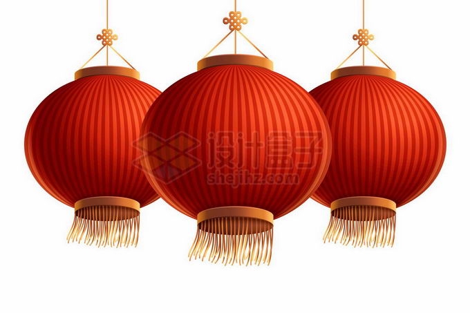 3个挂起来的大红灯笼新年春节喜庆挂饰装饰6126457矢量图片免抠素材 节日素材-第1张