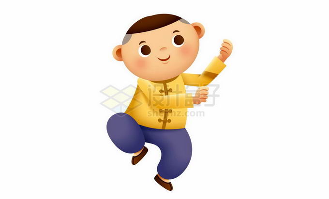 身穿黄色中国传统服装的卡通男孩2089868矢量图片免抠素材 人物素材-第1张