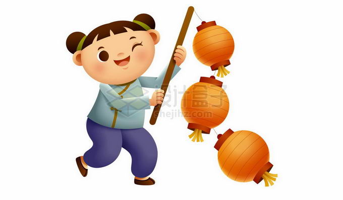 新年春节打着灯笼的中国风卡通小孩5776722矢量图片免抠素材 节日素材-第1张