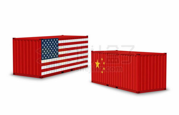 印有中国五星红旗和美国国旗星条旗图案的集装箱象征了中美贸易战5474852矢量图片免抠素材 党建政务-第1张