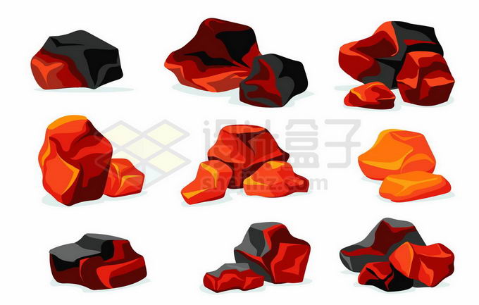 9款红色的卡通石头火山石6314714矢量图片免抠素材 科学地理-第1张
